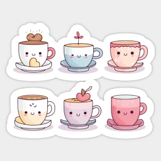 6 cute tea in Japanese style with pastel color Sticker